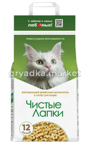 Наполнитель Чистые лапки древесный впитывающий 12л-4
