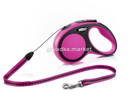 рулетка-поводок Flexi New Comfort S Tape 5м до 15кг РЕМЕНЬ, РОЗОВЫЙ 1-12 