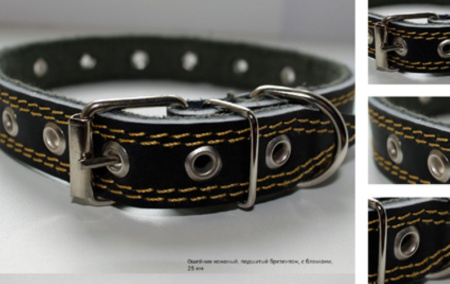 Ошейник кожаный 20мм подшит брезентом безразмерн-ОК-20-Бр-Б